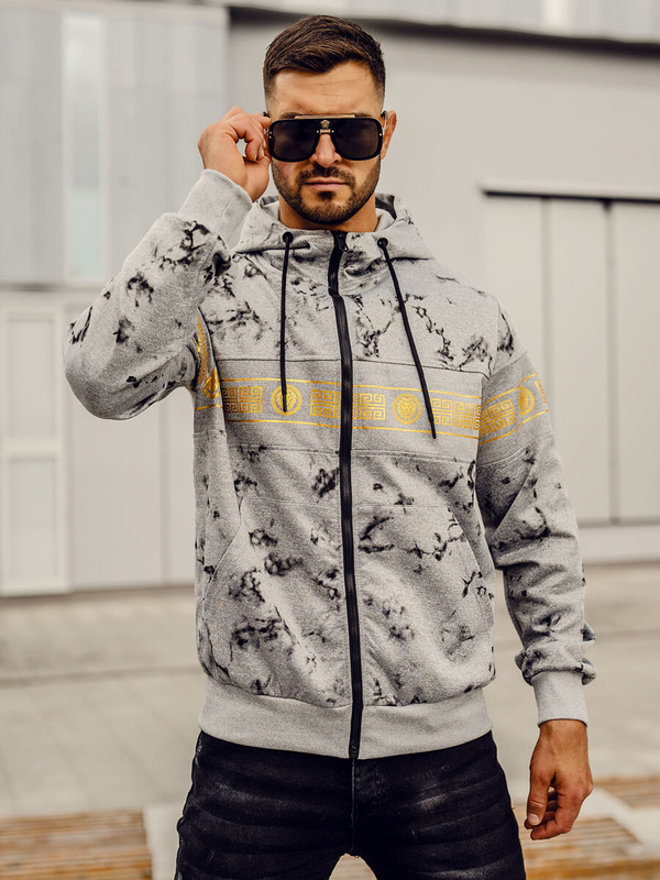 Sweat-shirt avec fermeture à capuche pour homme gris Bolf 27B8125