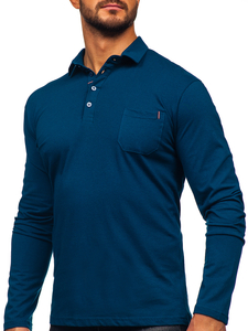 Homme Polo en coton à manches longues Bleu foncé Bolf 5120