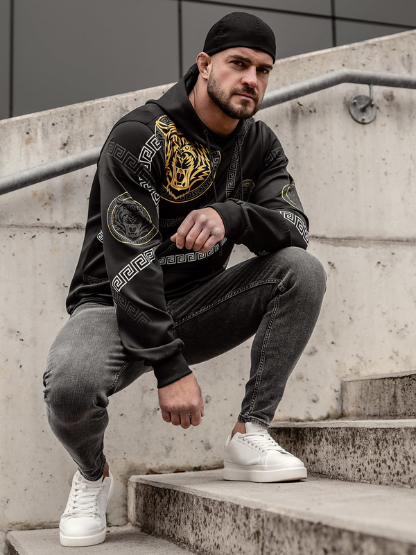 Sweat-shirt kangourou à capuche imprimé pour homme noir Bolf 8B999A