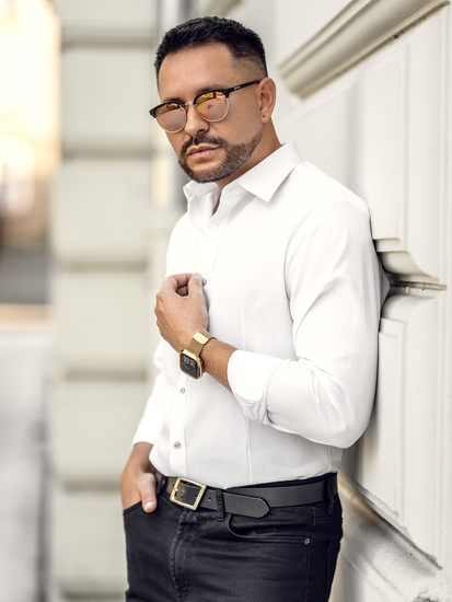 Chemise élégante blanche à manches longues pour homme Bolf 1703