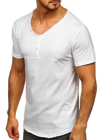 T-shirt blanc uni en coton à col en V pour homme Bolf 4049