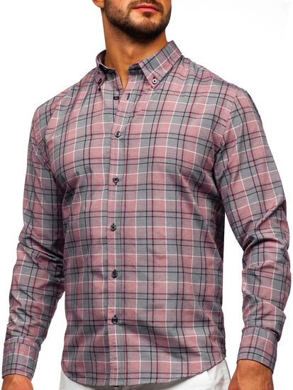 Homme Chemise à carreaux à manche longue Rouge Bolf 22748