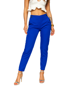 Pantalon en tissu avec boutons décoratifs pour femme bleu moyen Bolf 8155