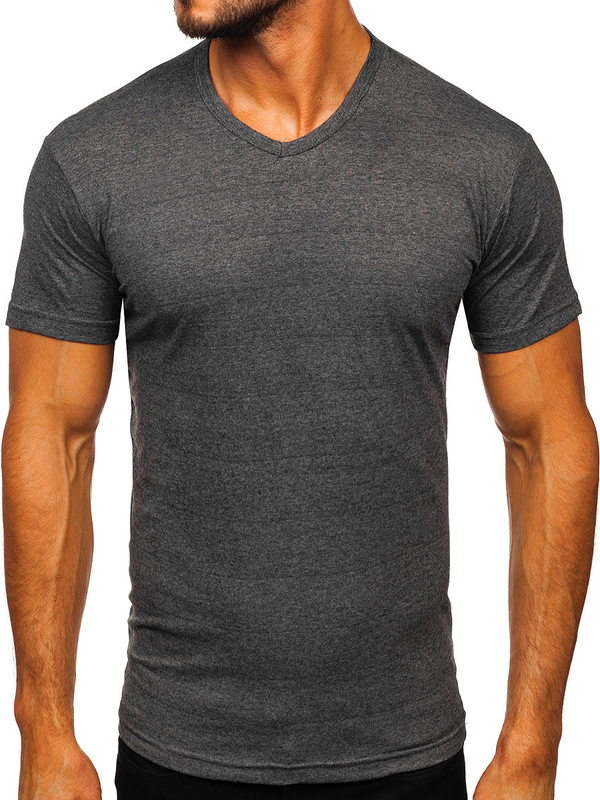 T-shirt uni col V anthracite pour homme Bolf 192131