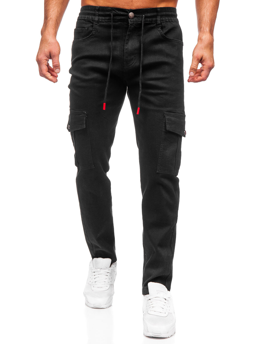 Homme Pantalon en jean cargo Noir Bolf 9503
