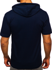 Tee-shirt en coton sans imprimé à capuche pour homme bleu foncé Bolf 14513