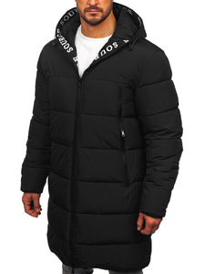 Homme Blouson d'hiver longue matelassée à capuche Noir Bolf 22M329