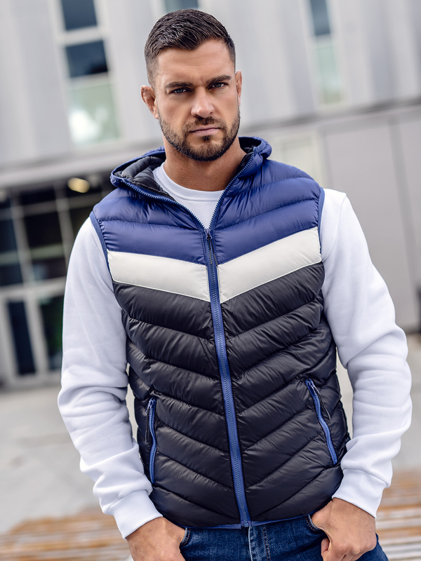 Homme Gilet matelassé à capuche Bleu foncé Bolf HDL88004A