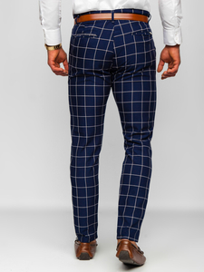Homme Pantalon chino à carreaux Bleu foncé Bolf 0038