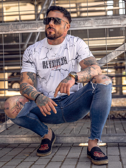 T-shirt homme en coton blanc avec imprimé Bolf 14717A