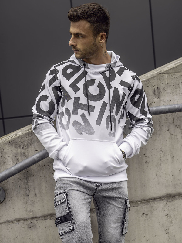 Sweat-shirt kangourou imprimé à capuche pour homme blanc Bolf 8B992