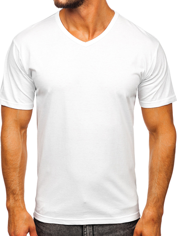 T-shirt col V uni blanc pour homme Bolf 192131