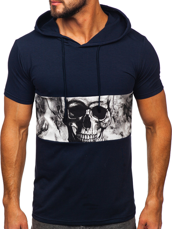 Tee-shirt à capuche imprimé pour homme bleu foncé Bolf 8T971