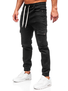Homme Pantalon de jogging en jean cargo Noir Bolf 8110