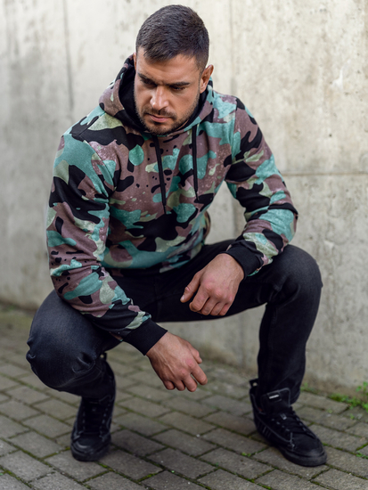 Sweat-shirt à capuche pour homme camo vert Bolf 141023