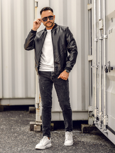 Homme Blouson bomber en cuir Noir Bolf 11Z8105