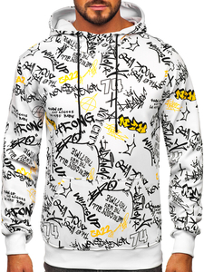 Sweat-shirt kangourou imprimé à capuche pour homme blanc Bolf 8B1101