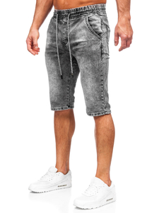 Short en jean pour homme noir Bolf KR1539