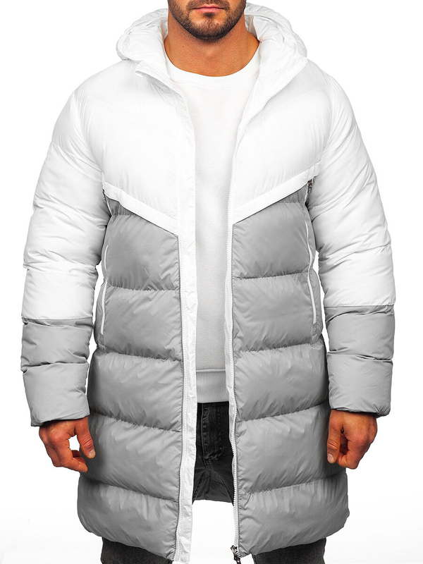 Homme Blouson d'hiver longue Blanc-Gris Bolf CS1007