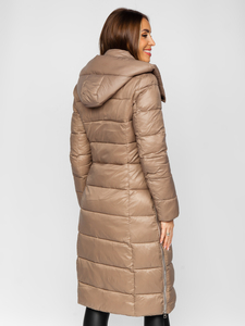 Femme Blouson d'hiver matelassée long à capuche Marron Bolf M689