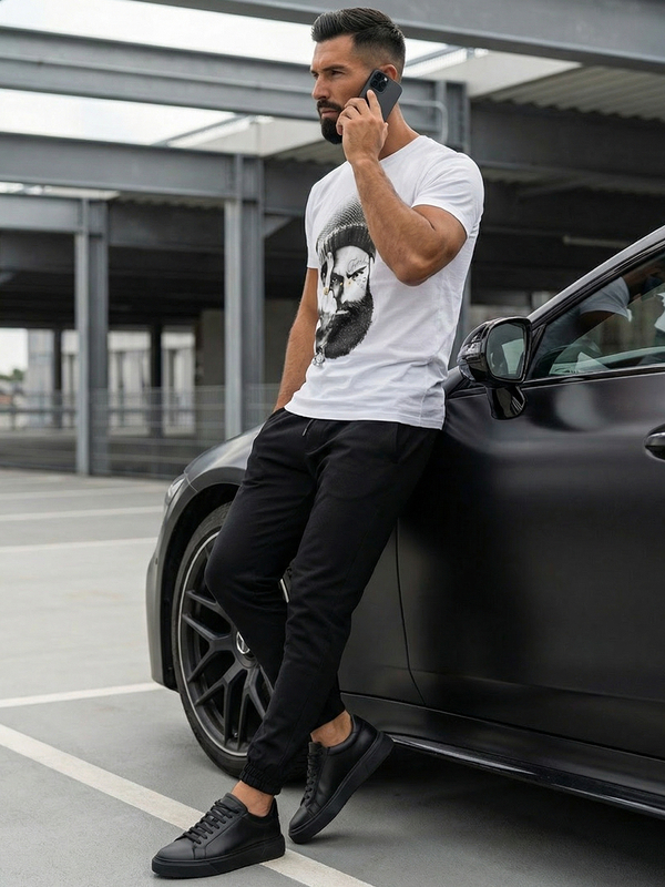 Homme T-shirt imprimé en coton Blanc Bolf 142175A