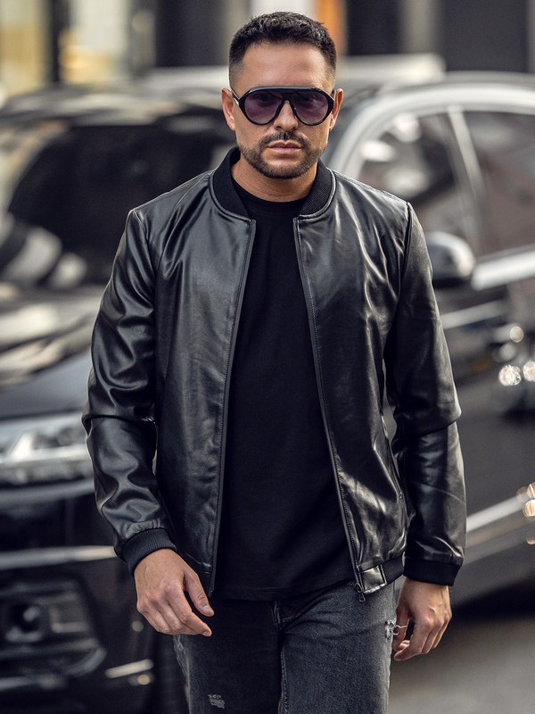 Blouson bomber en cuir pour homme noir Bolf 6803A