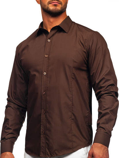 Chemise élégante marron à manches longues pour homme Bolf 1703