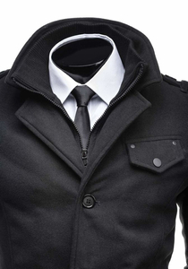Manteau à boutonnage simple pour homme avec un col haut noir Bolf 8853C