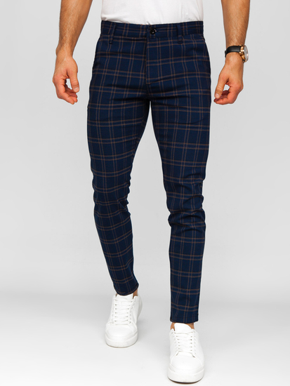 Homme Pantalon élégant à carreaux Bleu foncé Bolf 184189