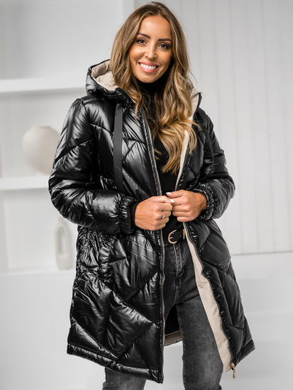 Manteau long matelassé d'hiver à capuche pour femme noir Bolf 5M3189A