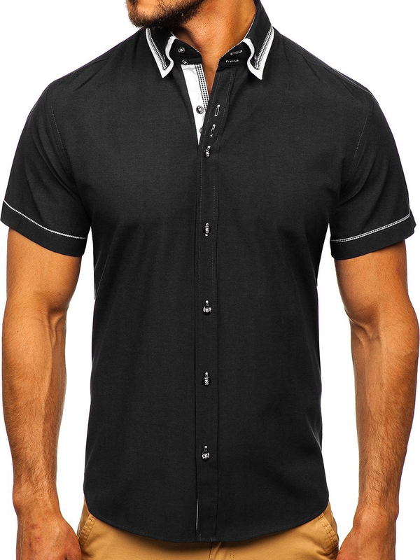 La chemise avec les manches courtes pour homme noire Bolf 3520