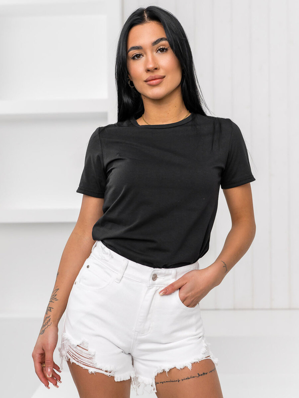 Tee-shirt noir pour femme sans imprimé Bolf SD211