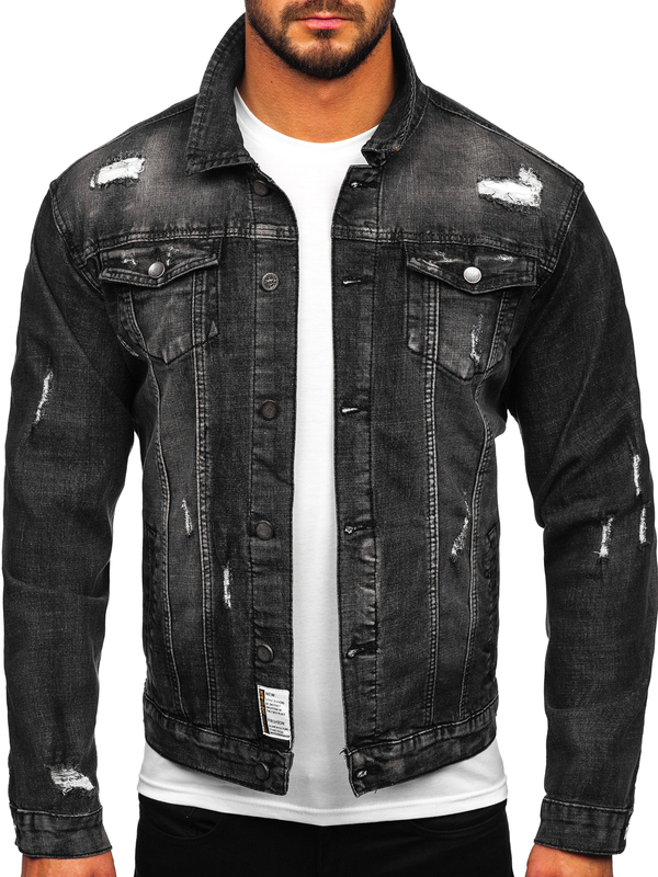 Blouson en jean pour homme noir Bolf MJ507N