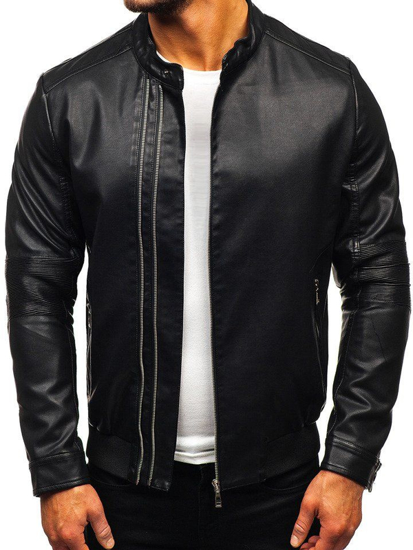 Blouson en cuir pour homme noir Bolf 1073