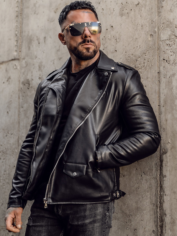 Blouson de motard en cuir pour homme noir Bolf 11Z8014