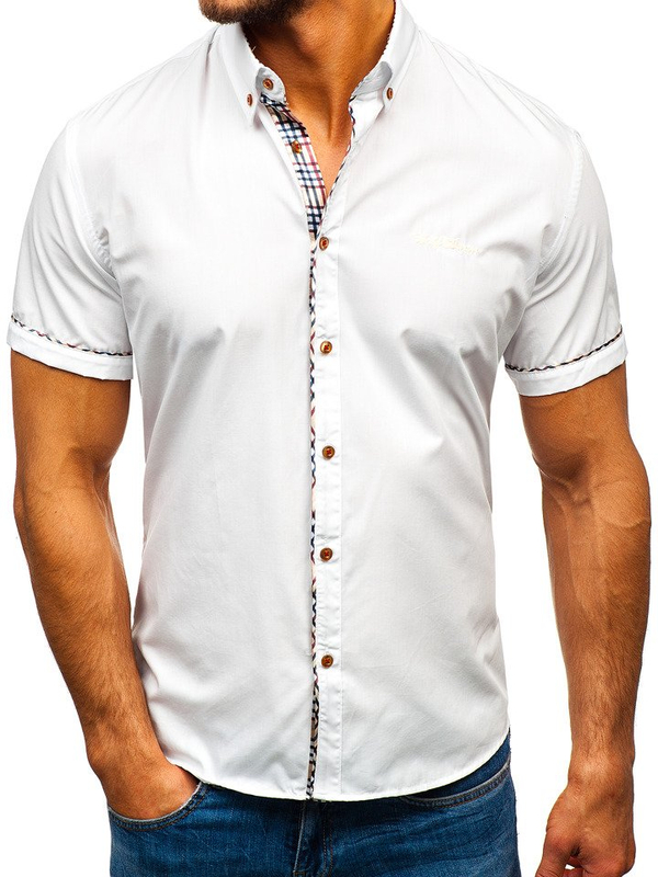 La chemise élégante avec les manches courtes pour homme blanche Bolf 5509-1