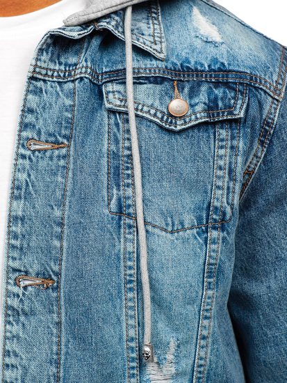 Blouson en jean à capuche pour homme bleu clair Bolf MJ505BC
