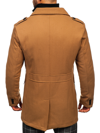 Manteau d'hiver à double boutonnage pour homme camel vec col montant supplémentaire amovible Bolf 8805