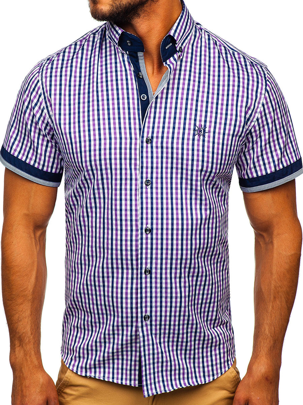 La chemise à carreaux avec les manches courtes pour homme violette Bolf 4510