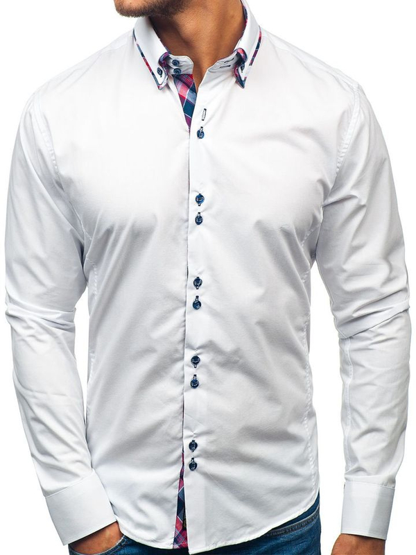 La chemise élégante avec les manches longues pour homme blanche Bolf 2712