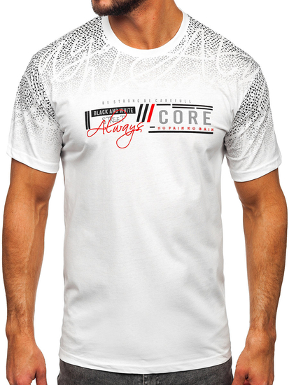 Tee-shirt en coton imprimé pour homme blanc Bolf 14710
