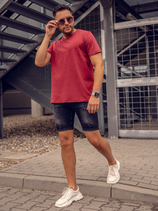 T-shirt uni bordeaux col V pour homme Bolf 192131A