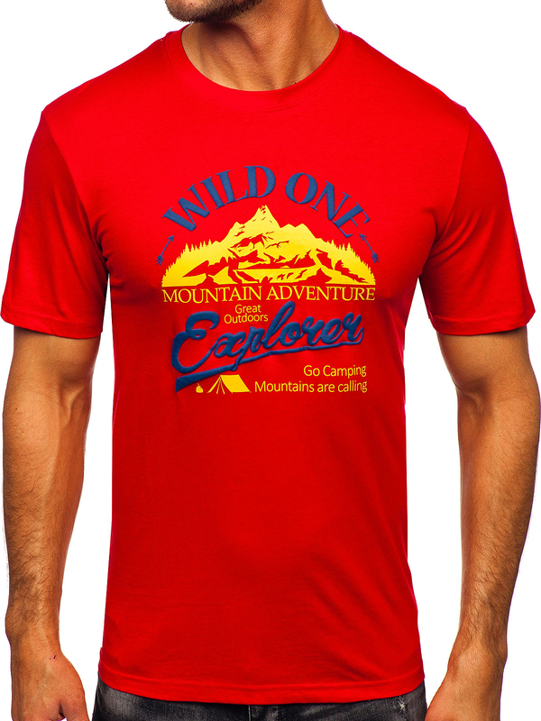 Homme T-shirt imprimé en coton Rouge Bolf MPO3484