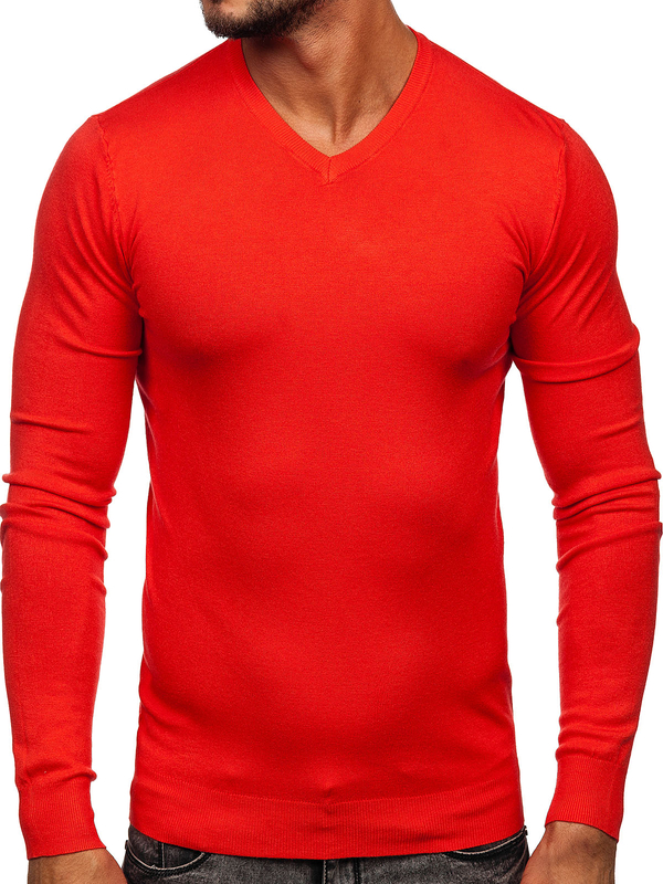 Homme Pull uni col V Orange Bolf YY03