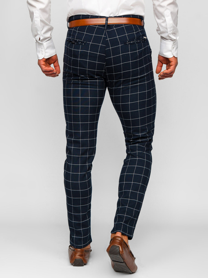 Homme Pantalon chino à carreaux Bleu foncé Bolf 0047