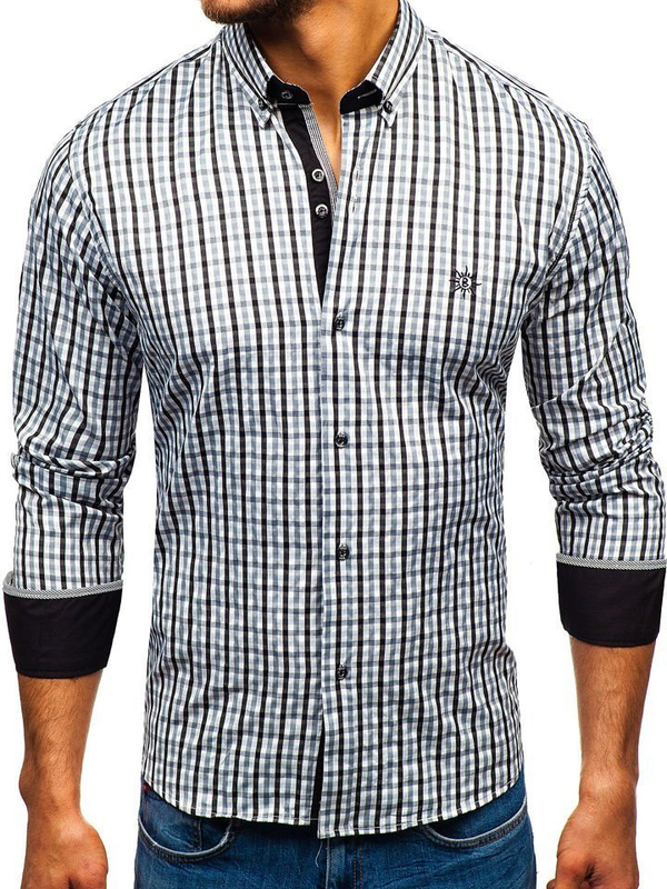La chemise à carreaux vichy avec les manches longues pour homme noire Bolf 4712