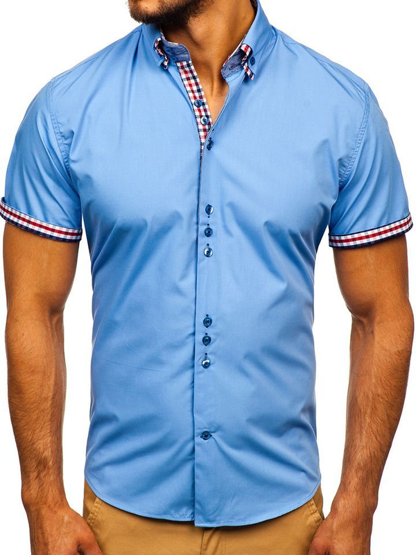 La chemise élégante avec les manches courtes pour homme bleue claire Bolf 3507