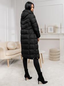 Femme Blouson d'hiver matelassée à capuche long Noir Bolf 5M736B