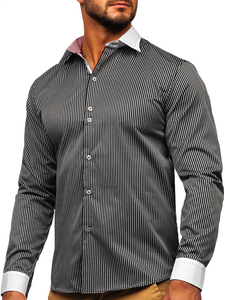 Chemise élégante en rayures à manche longue pour homme noire Bolf 4785