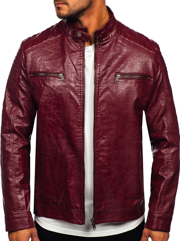 Blouson biker en cuir bordeaux pour homme Bolf 2003